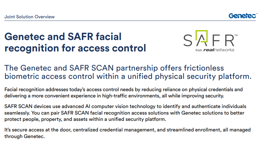 Genetec and SAFR facial recognition for access control