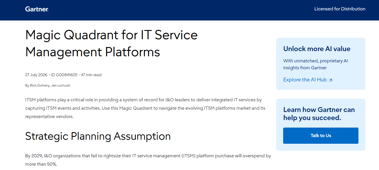 Gartner® Magic Quadrant™ for IT Service Management